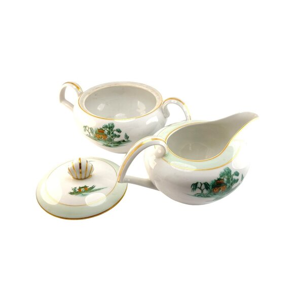 Narumi Manchu Japan Sugar Bowl with Lid and Creamer Set Vintage - Picture 6 of 10